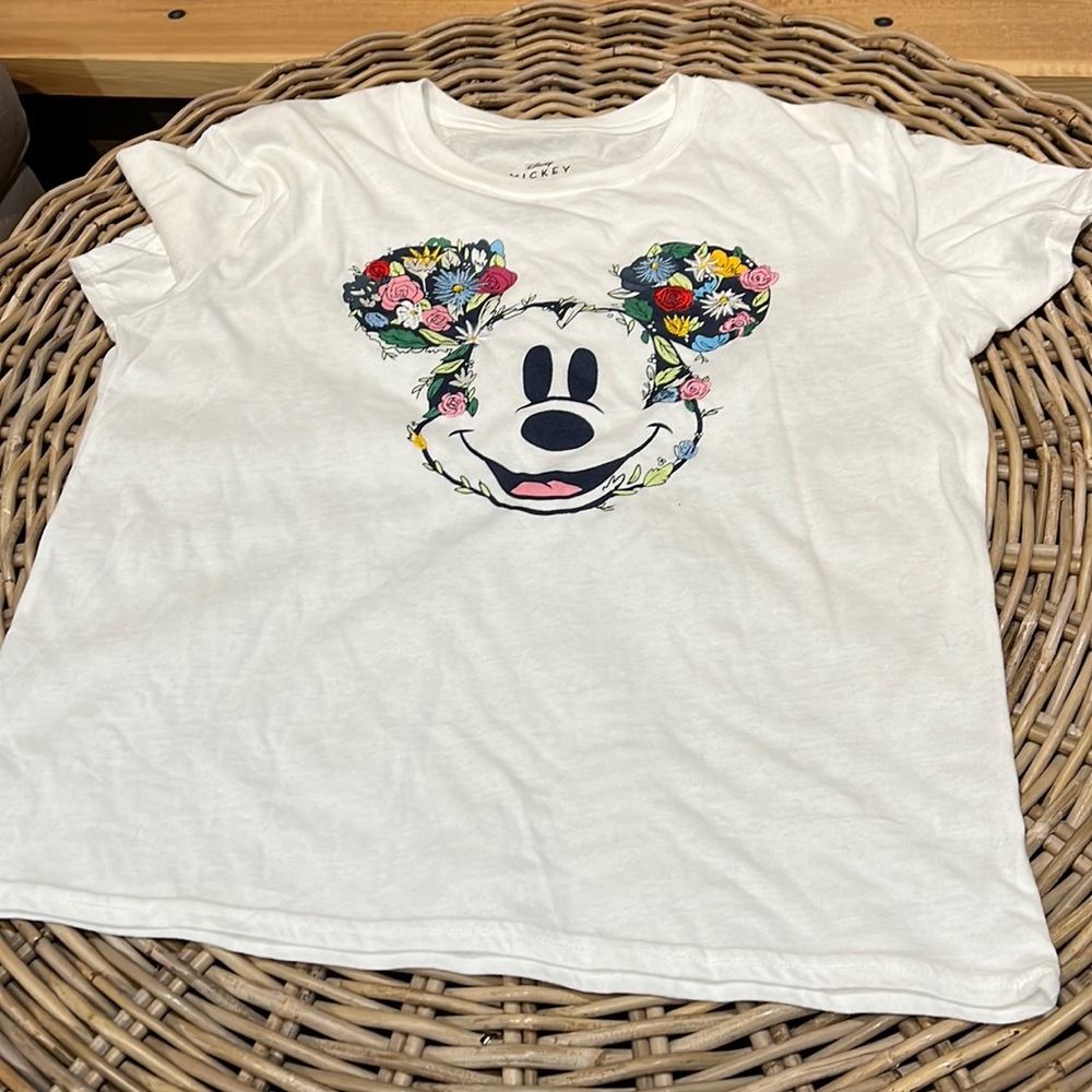 Mickey Mouse Embroidered Flower Tee